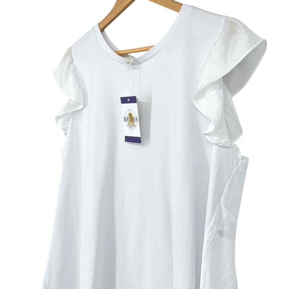 Cato Womens L White High-Low Ruffle Sleeve Top Flowy Blouse Stretch Round Neck - Picture 4 of 16